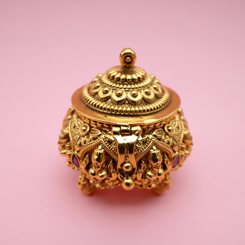 Antique Gold Nagasi Mahalakshmi Kumkum Box